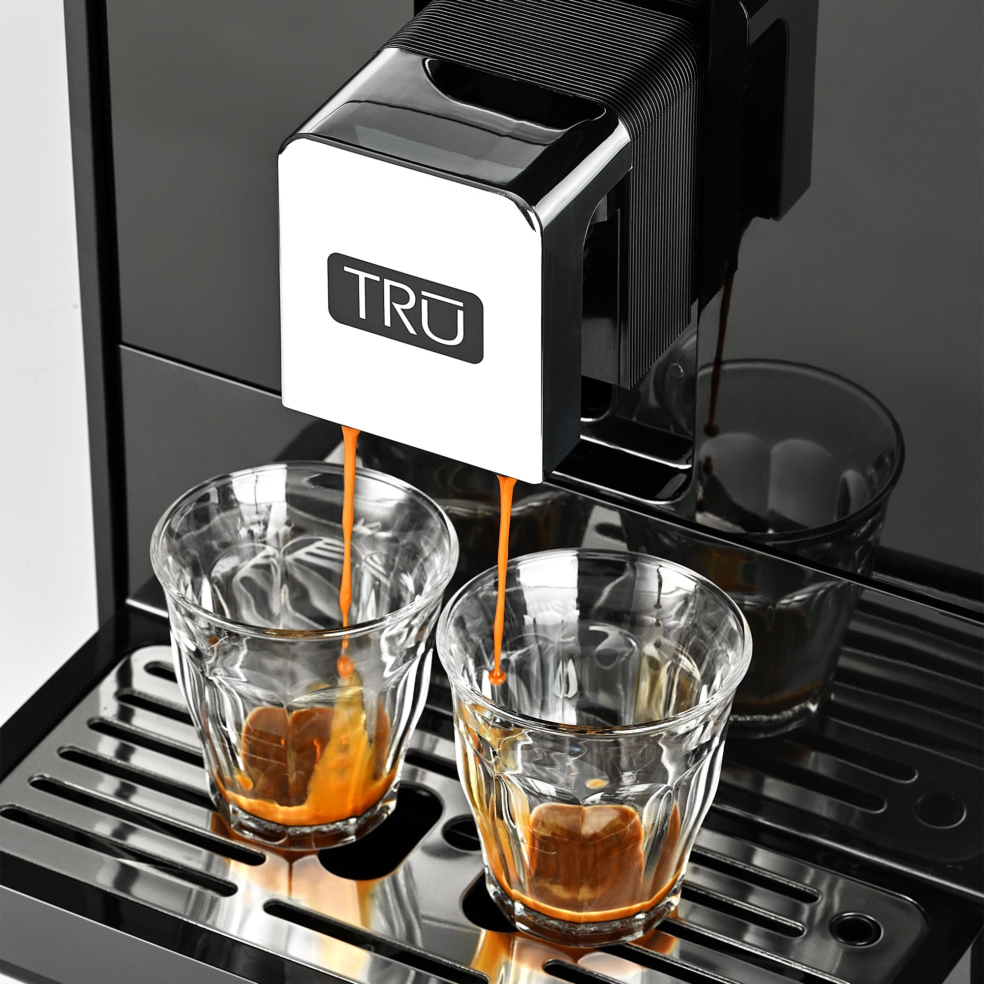 TRU Automatic Espresso and Coffee Machine with 24 Customizable Preset Beverages, 4.5" Digital Touchscreen, Integrated Grinder, and Removable Milk Tank
