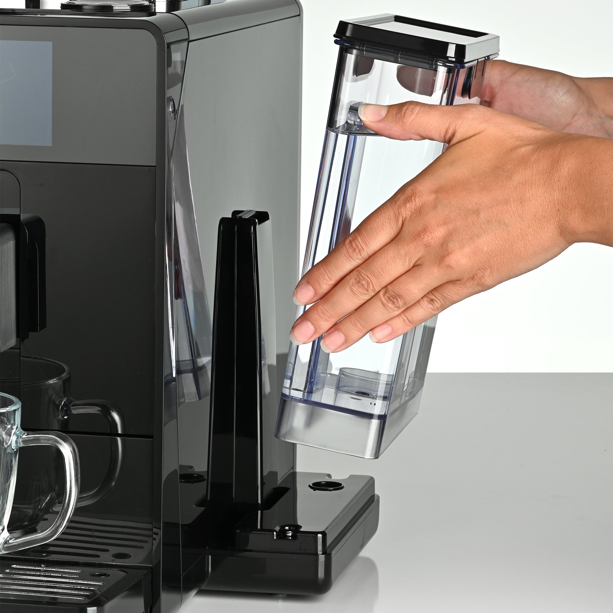 TRU Automatic Espresso and Coffee Machine with 24 Customizable Preset Beverages, 4.5" Digital Touchscreen, Integrated Grinder, and Removable Milk Tank